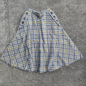Vintage 50s Plaid Wool Skirt Irish Tweed Poodle Donegal Yellow Gray Size Small